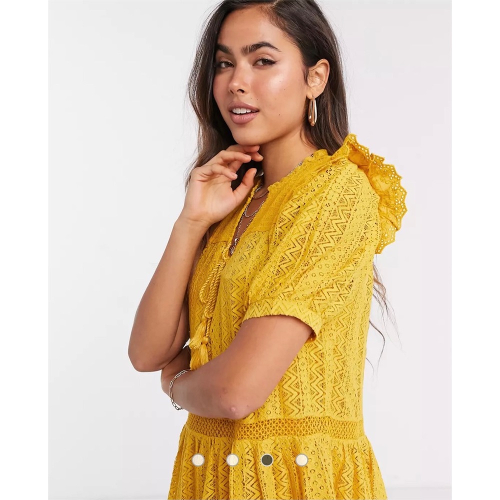Mango bohemian tiered smock dress in mustard - Picture 3 of 9